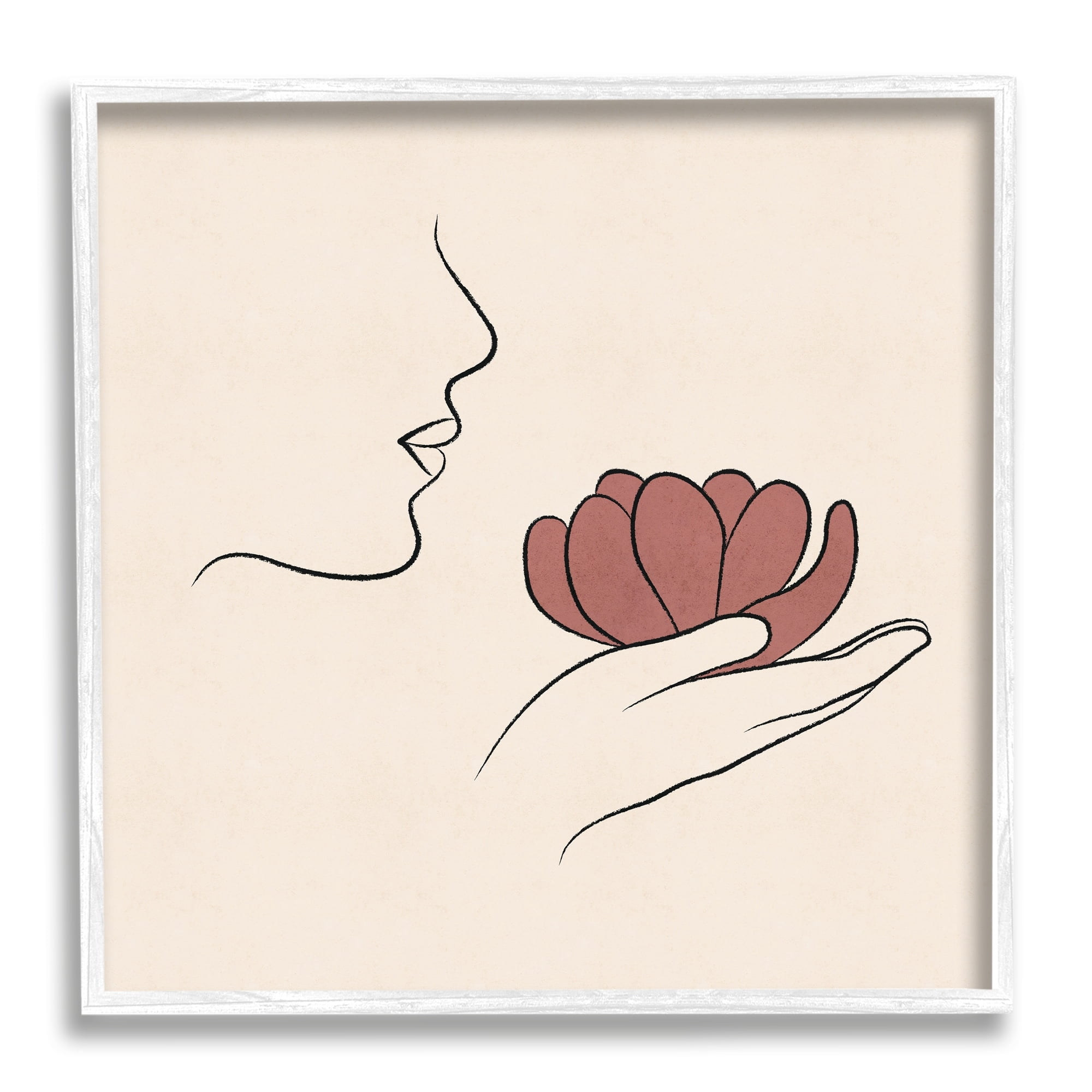 Stupell Industries Minimal Face Profile Holding Blossom Palm Outline Graphic Art White Framed Art Print Wall Art, Design by JJ Design House LLC