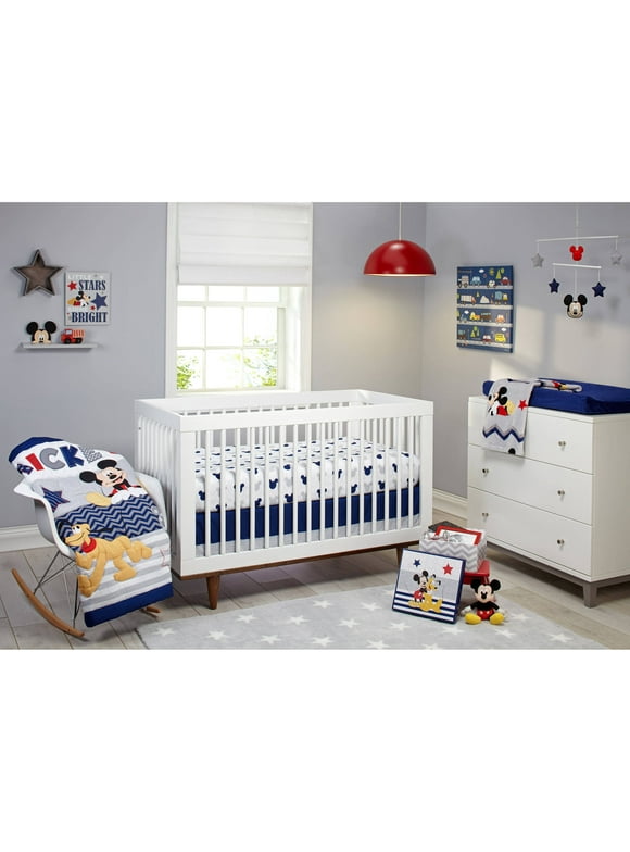 Disney Mickey Mouse 4-Piece Crib Bedding Set, Blue, Let's Go Mickey II