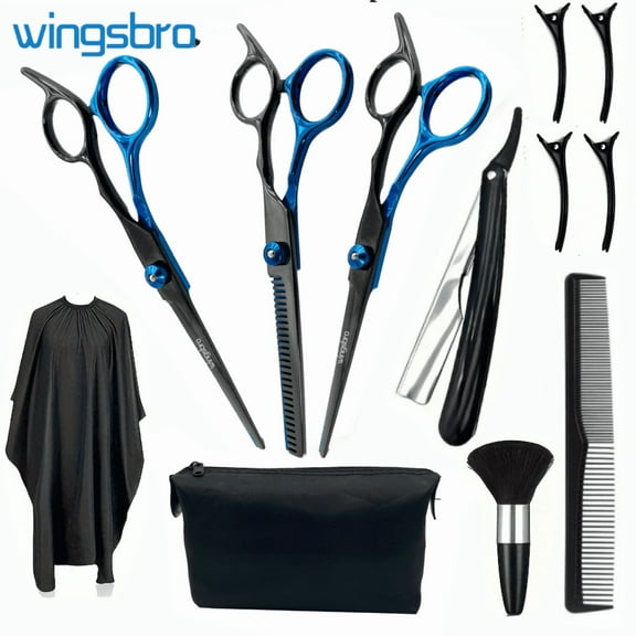 Stainless Steel wingsbro Hairdressing Scissors Set, Flat & Thinning Scissors Set for Salon, Haircut