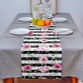 thumbnail image 4 of Table Runner Dresser Scarves 60 Inch Long, Watercolor Pink Flower Green Leaves Linen Dining Table Runners Spring Floral on Black White Stripe Tabletop Scarf for Wedding Holiday Party Kitchen, 4 of 7
