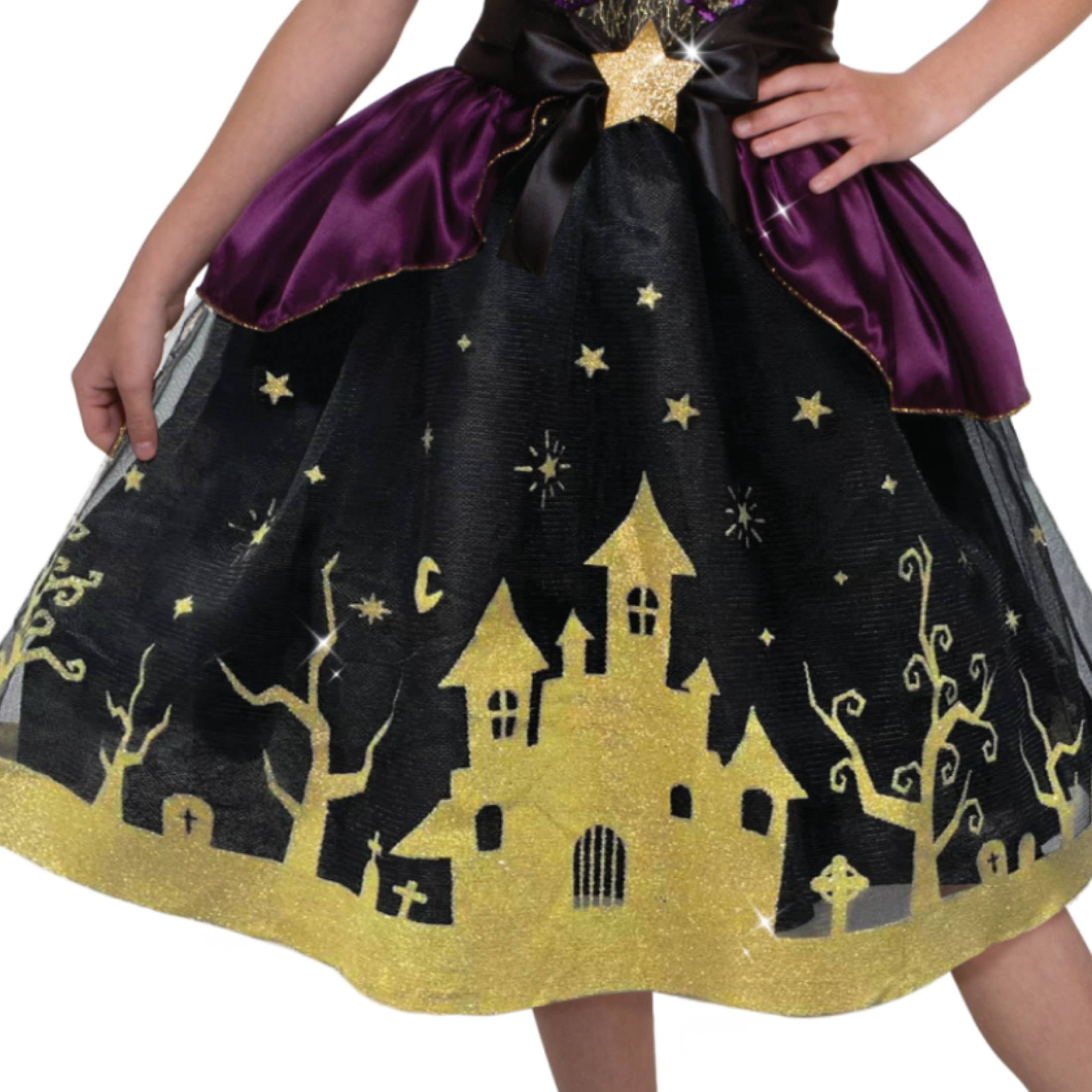Glow in the Dark Starry Witch Halloween Costume for Children, Girls Size L (10/12), by Way to Celebrate