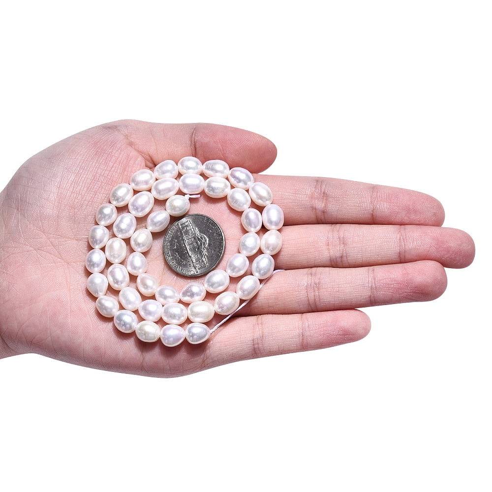 2 Strand Natural Cultured Freshwater Pearl Beads Strands Rice Seashell Color 7~9x6.5~7.5mm Hole: 0.7~0.8mm about 43~44pcs/strand