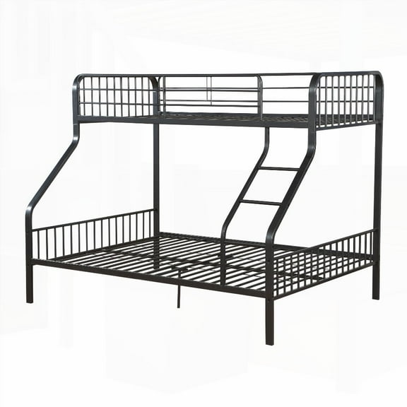 Queen Size Metal Twin Over Twin Bunk Bed with Built-in Ladder, No Box Spring Needed, Grey for Bedroom