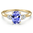 thumbnail image 3 of Gem Stone King 10K Yellow Gold Blue Tanzanite and Lab Grown Diamond 3-Stone Ring for Women | 1.38 Cttw | Oval 8X6MM | Gemstone December Birthstone | Size 8, 3 of 6