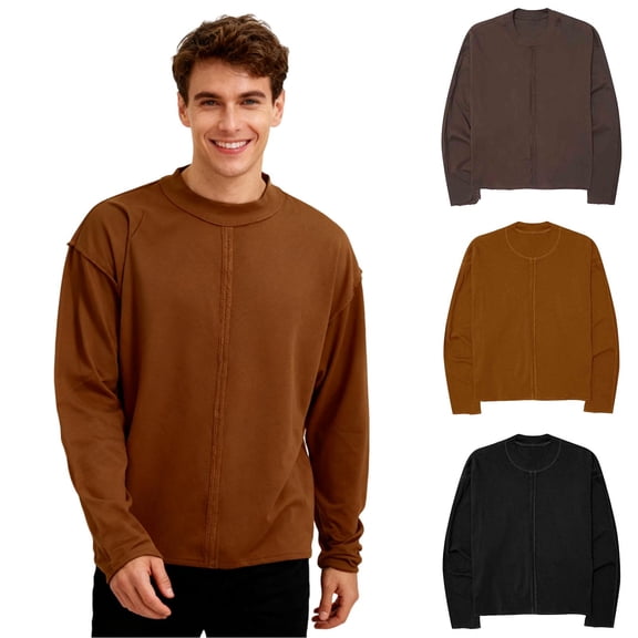 RYDCOT Vintage T Shirts for Men Cotton Baggy Crewneck Streetwear Cowboy Sweatshirt Acid Wash Long Sleeve Tee Shirts Top Khaki