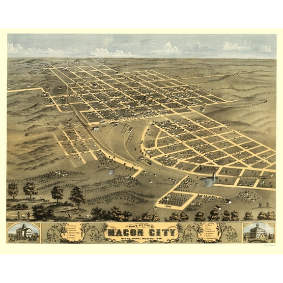 Historic Panoramic View - Macon City Missouri - Ruger 1869 - Vintage Wall Art