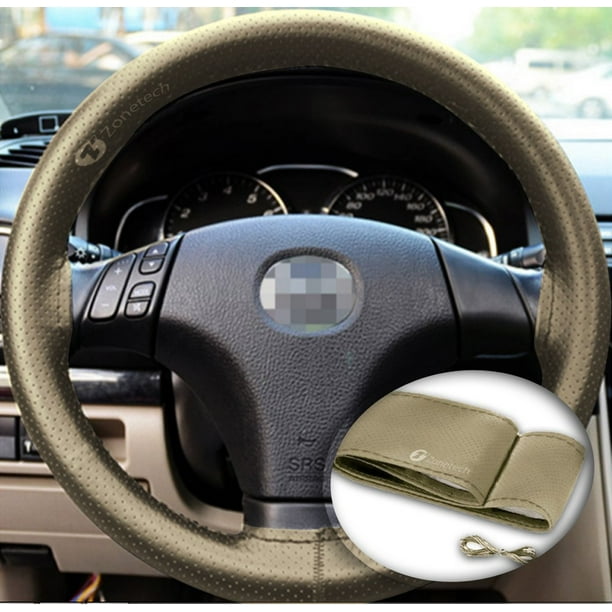 Zone Tech Diy Anti Slip Leather Car Steering Wheel Cover Beige Universal Leather Car Steering Wheel Stitch On Wrap Cover With Thread And Needle Walmart Com Walmart Com