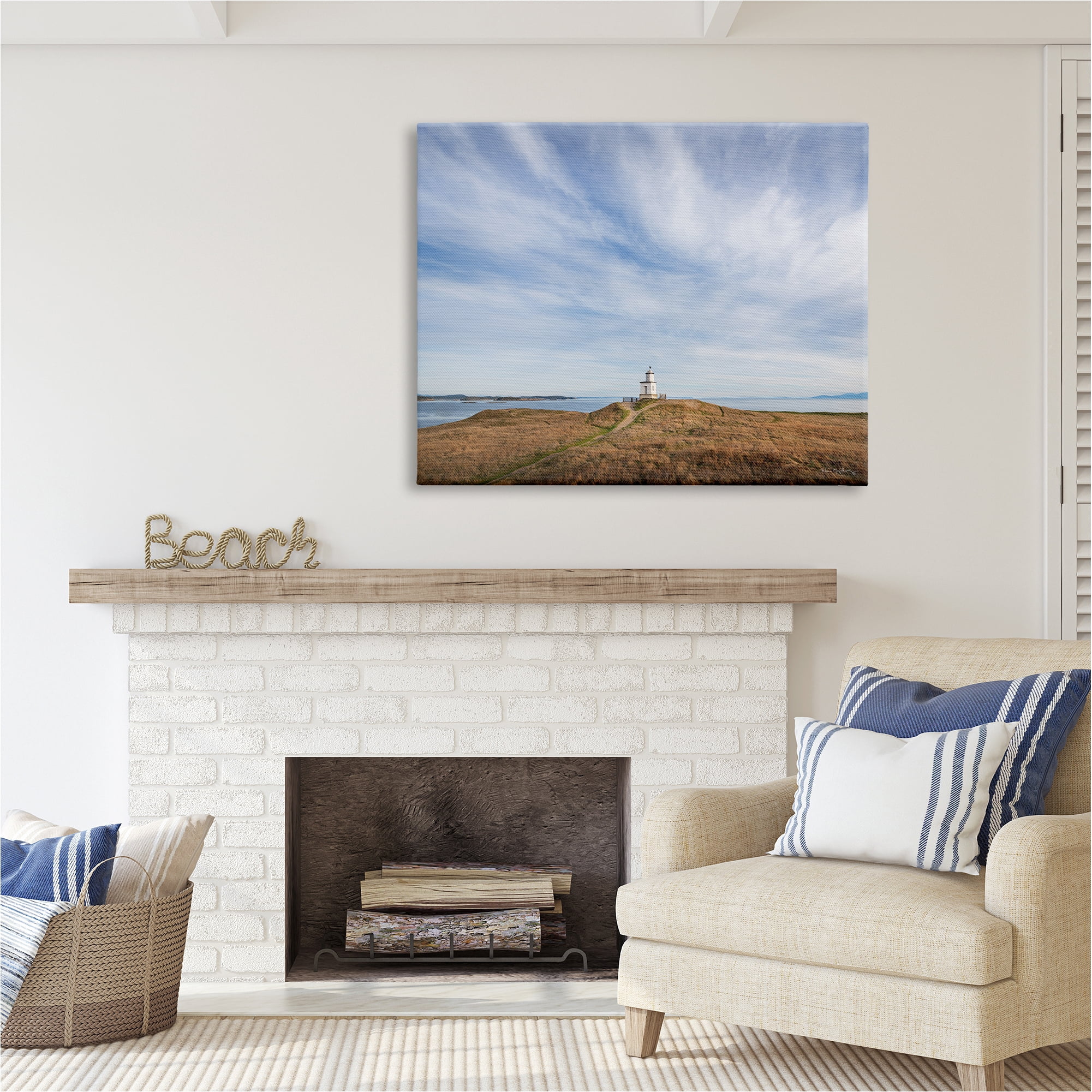Stupell Industries Nautical Lighthouse Beacon Landscape Photography Gallery Wrapped Canvas Art Print Wall Art, 48 x 36