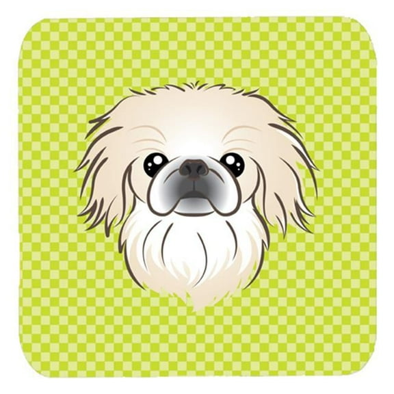 3.5 x 3.5 In. Checkerboard Lime Green Pekingese Foam Coasters, Set Of 4