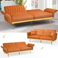 thumbnail image 5 of ACMEASE 70” Velvet Futon Sofa Bed with Adjustable Armrests and 2 Pillows, Convertible Futon Couch, Orange, 5 of 7