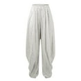 thumbnail image 3 of Pantalones harem con cintura elástica y lentejuelas para mujer: corte holgado, cintura media, bolsillos, pantalones bombachos informales de color liso para fiestas/uso diario, 3 of 6