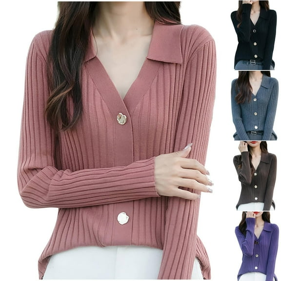 HAPIMO Women'S Knit Cardigan Sweaters Fall Fashion Long Sleeve Open Front Button Trendy Casual Sweater Jacket Lapel V Neck Coats Black L