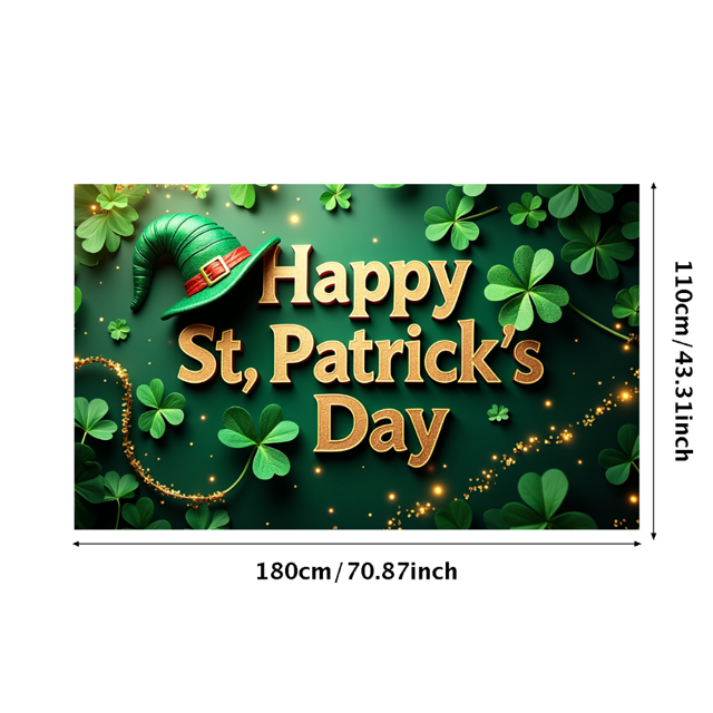St Patricks Day Backdrop Banner with Shamrocks and Gold Coins for Party Supplies Photography Props Event Celebration Decorations Background