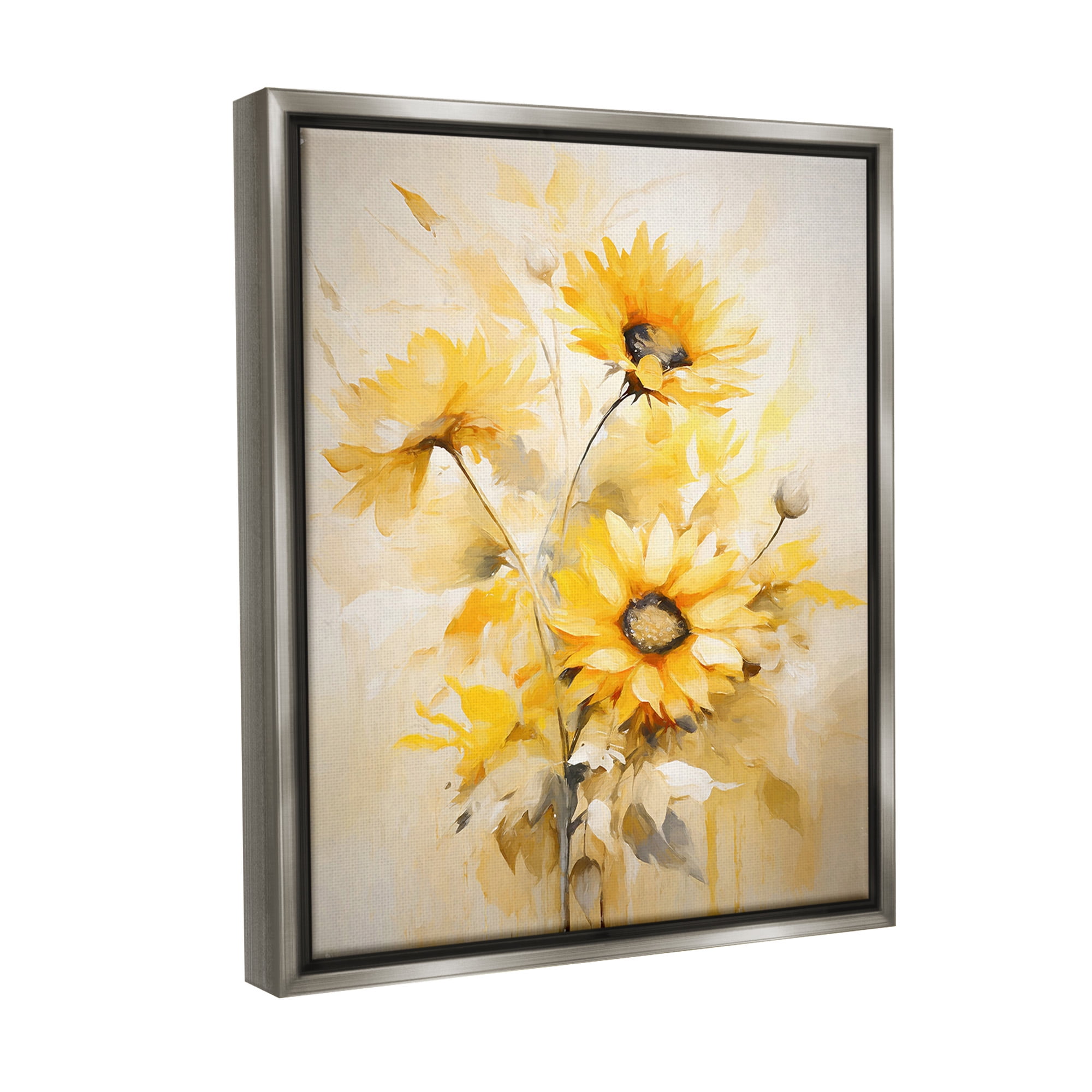 Stupell Industries Mellow Yellow Bunches Botanical & Floral Painting Gray Floater Framed Canvas Art Print Wall Art, 17 x 21