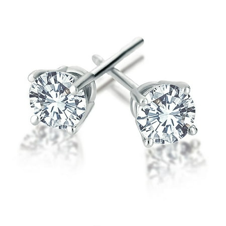 1/5 Carat Diamond Drop Earrings - 14K White Gold 1/5 Carat Natural Round Diamond 4-Prong Stud Earrings