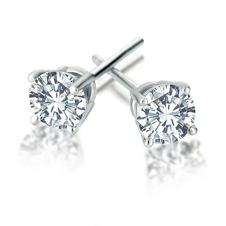 14K White Gold 1/5 Carat Natural Round Diamond 4-Prong Stud