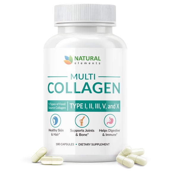 Collagen Pills - 180 Collagen Capsules with Proprietary Blend of Type I, II, III, V, X - 2025mg per serving collagen supplement