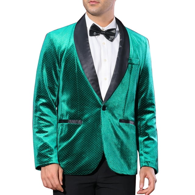 BLAZERS CHIC PARA HOMBRES INSPIRE Con Brillantes de Strass y Solapa de Chal, Blazers de Fiesta XL Verde