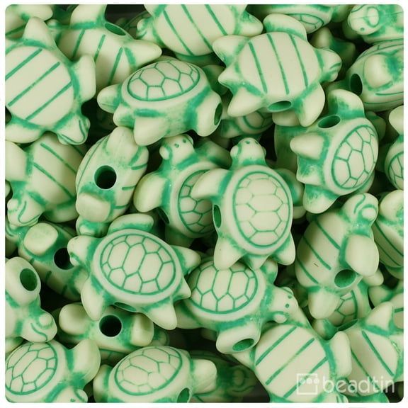 BeadTin Ivory w/Green Antique 23mm Sea Turtle Pony Beads (24pcs)