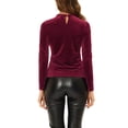 thumbnail image 3 of INSPIRE CHIC Women's Mock Neck Long Sleeve Ribbed Knit Velvet Blouse XS Burgundy, 3 of 6