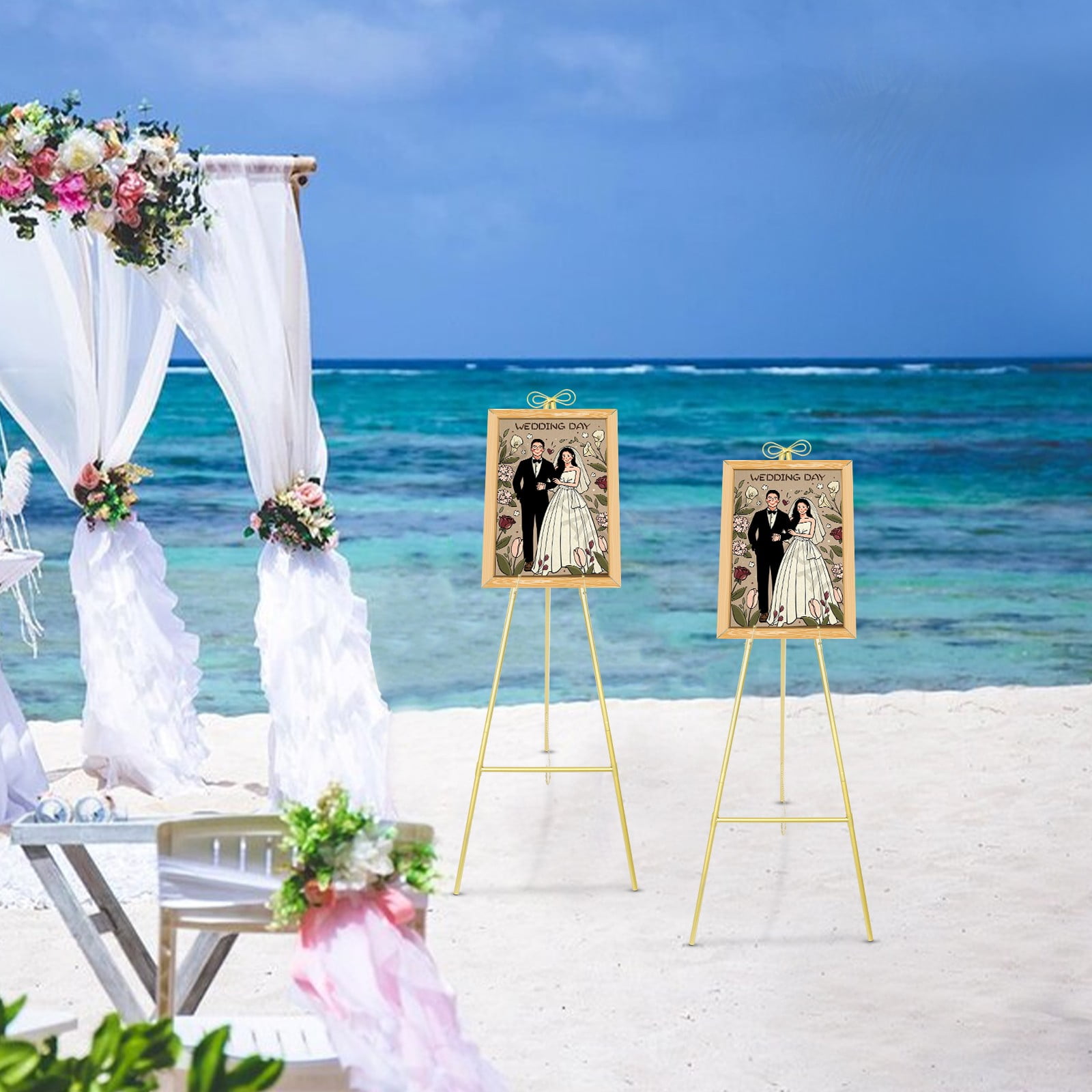 DENEST Gold Folding Easel Stand 2-Pack for Wedding Signs and Poster Displays