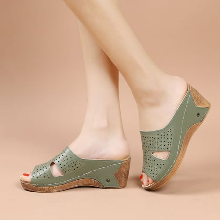 

Back to College Tejiojio Clearance Sandals Wedge Heel Womens Stitching Hollow Sleeve Mid-heel Thick-soled Casual Fish Mouth Slippers