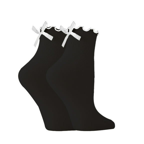 CFMIURAN Cotton Socks for Women, Bow Socks Ruffle Casual Crew Socks Cute Black White Soft Breathable Cotton Frilly Ankle Socks