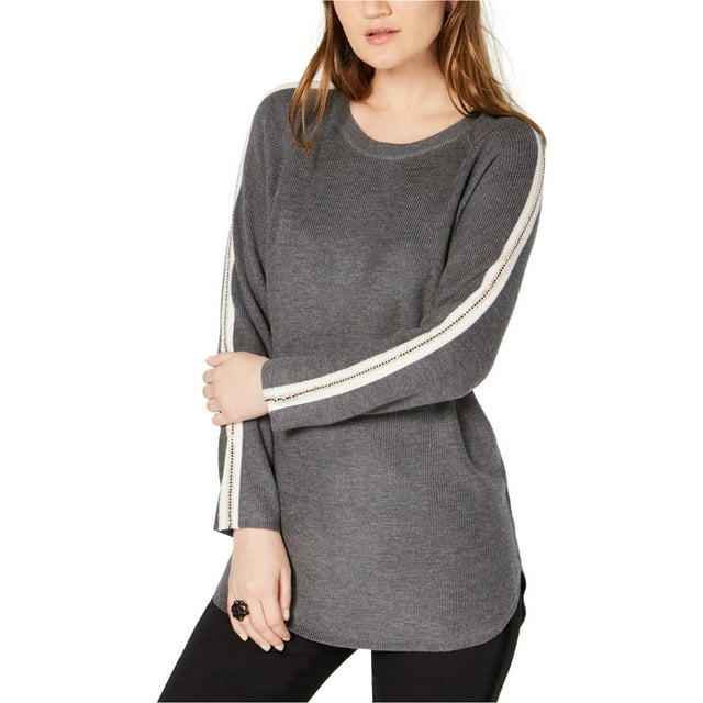 I.N.C Chandail-Over à Rayures Varsity pour Femmes, Gris, Moyen