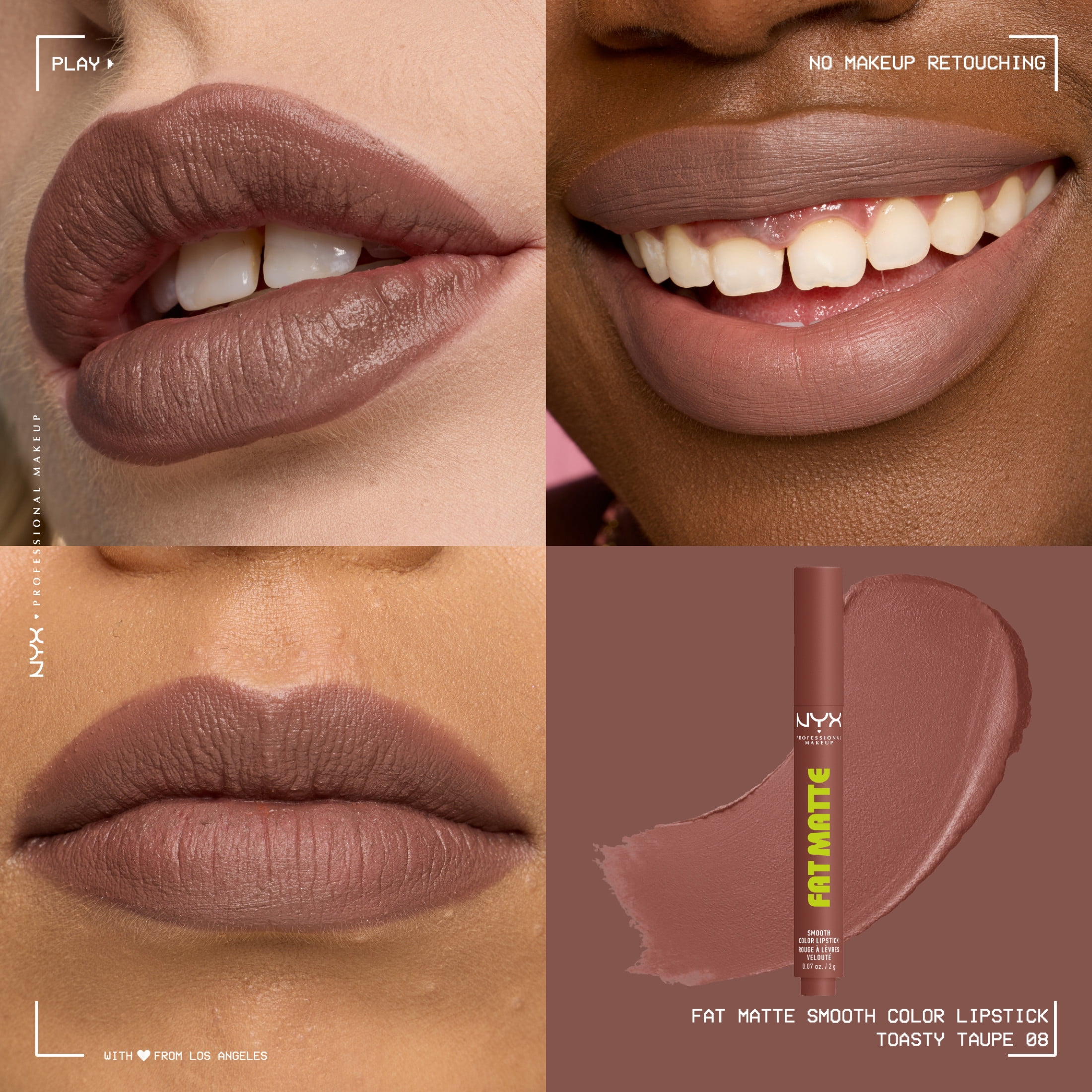 NYX Professional Makeup Fat Matte Lipstick, Smooth Color Long Lasting Lipstick, Toasty Taupe, 0.07 oz