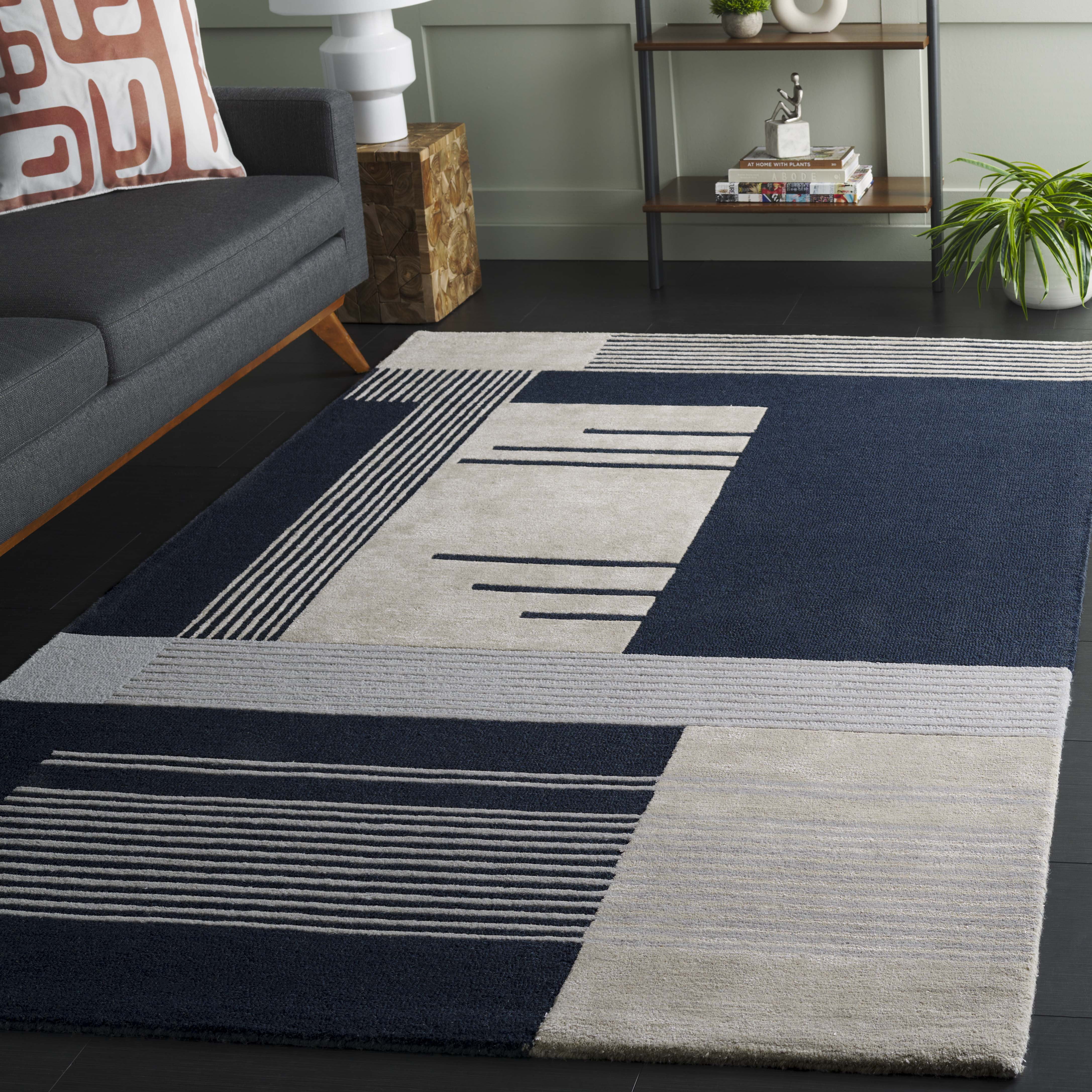 SAFAVIEH Rodeo Drive Yasim Abstract Area Rug, Navy/Ivory, 6' x 6' Square