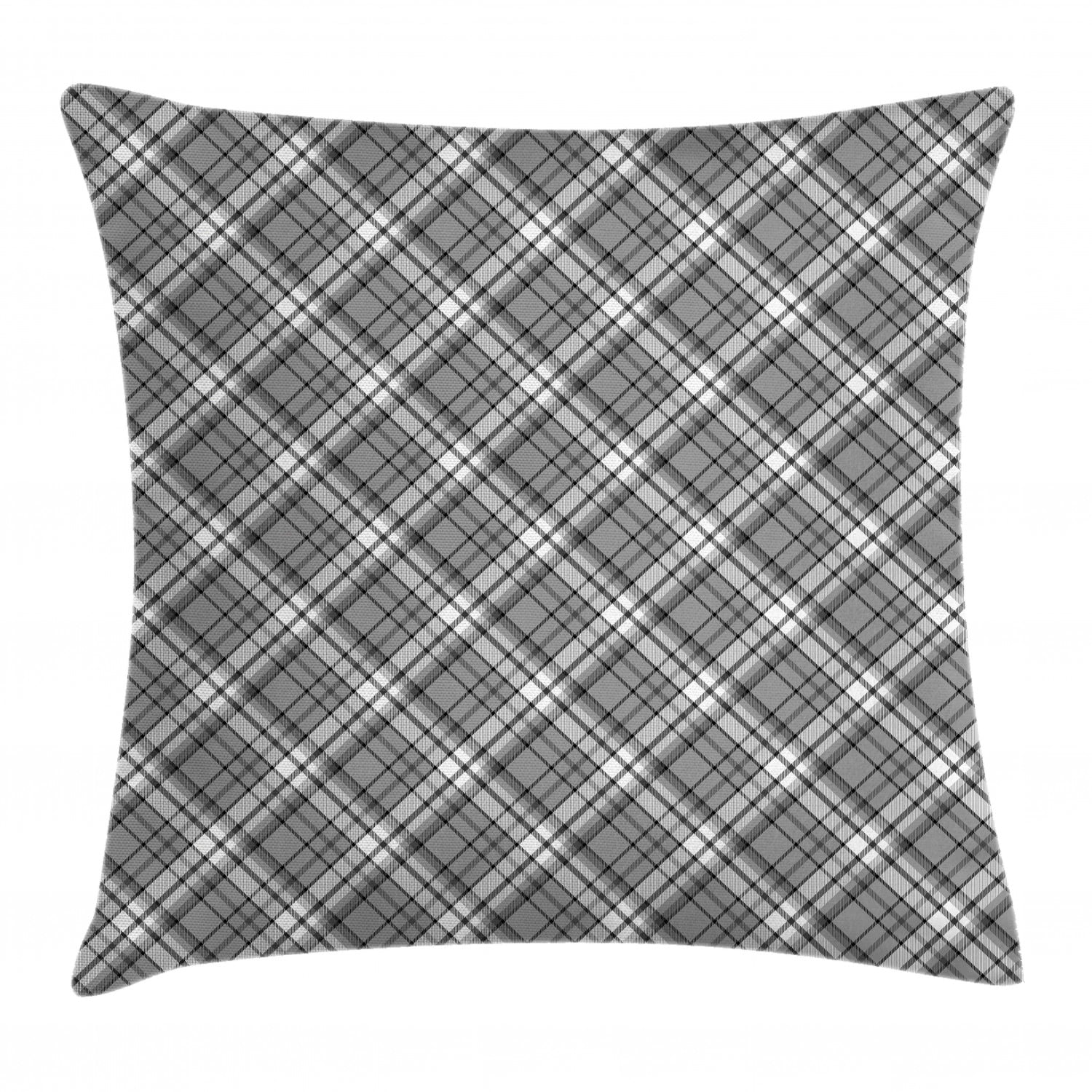 Black and Grey Throw Pillow Cushion Cover, Continuing Tartan Pattern