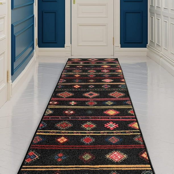 Runner Rug for Hallway Bohemian Design Charcoal Color 26 Inch or 31