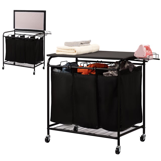 ALIMORDEN Laundry Sorter Cart with Iron Rack with Removable 3 Bags