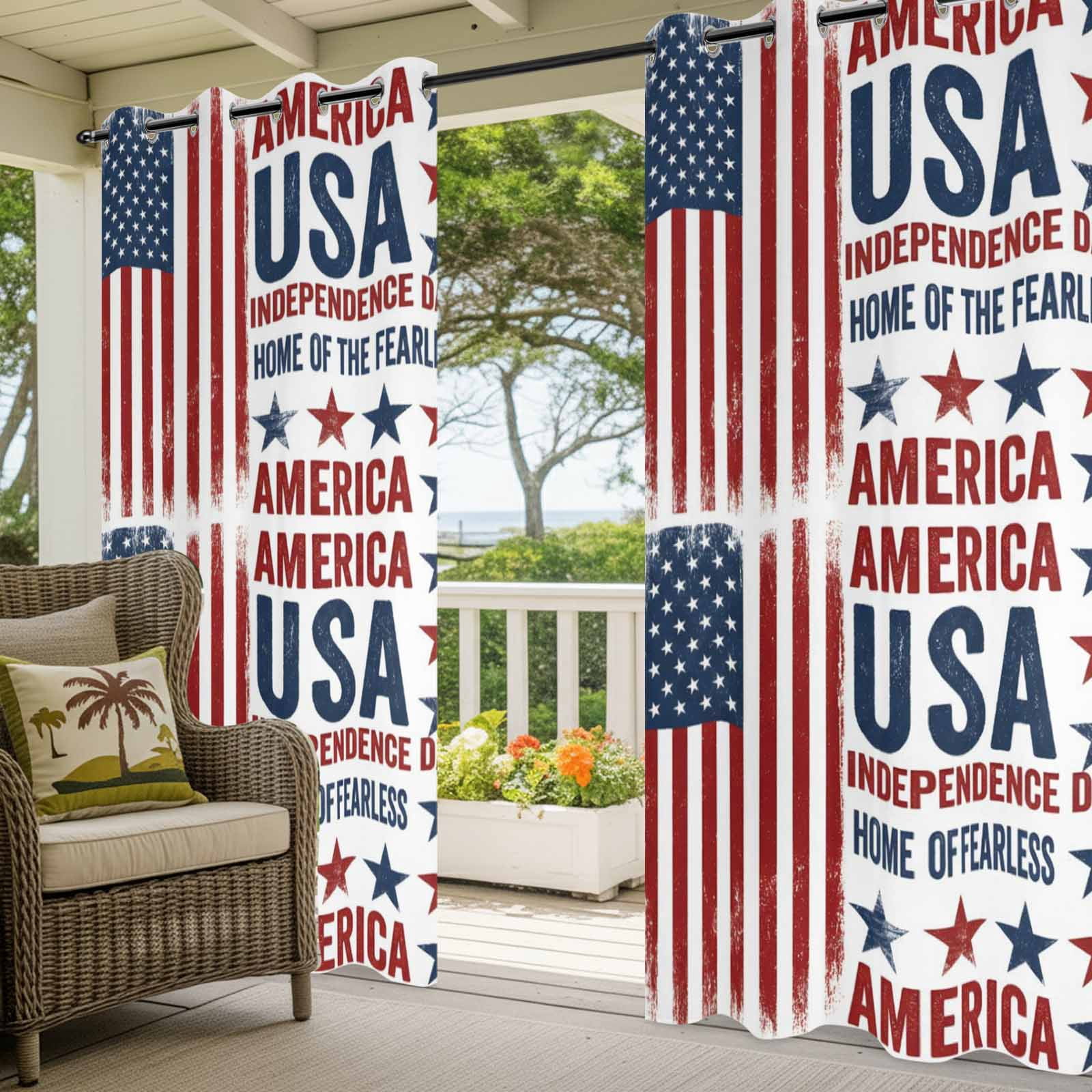 Independence Day Outdoor Curtains for Patio, Retro American USA Flag Red Stripes Abstract Sunshade Privacy Drapes Grommet Waterproof Outside Curtains for Porch/Cabana/Balcony 54"x 108", 1 Panel