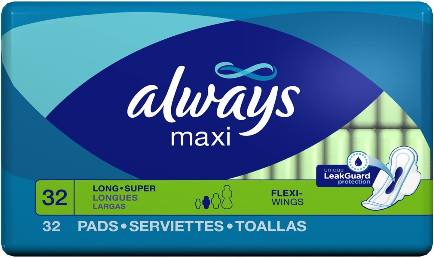 Always Maxi Pads Long Super With FlexiWings 32 Pads..