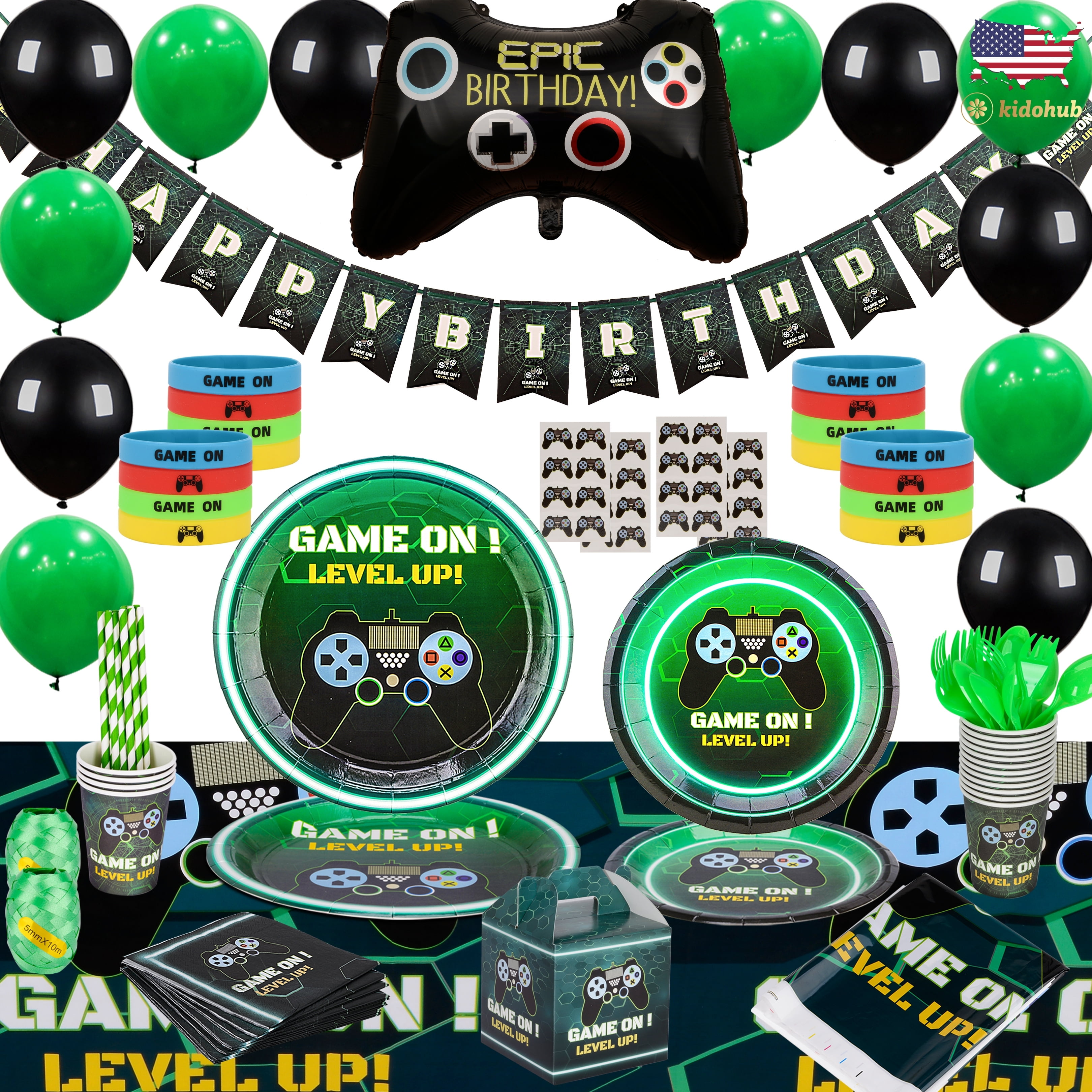 Gaming Theme Party Decorations Set include Latex Balloons Roblox Game Theme Birthday Party Supplies Happy Birthday Banner Cake Topper for Video Game Fans Birthday Party Decorations