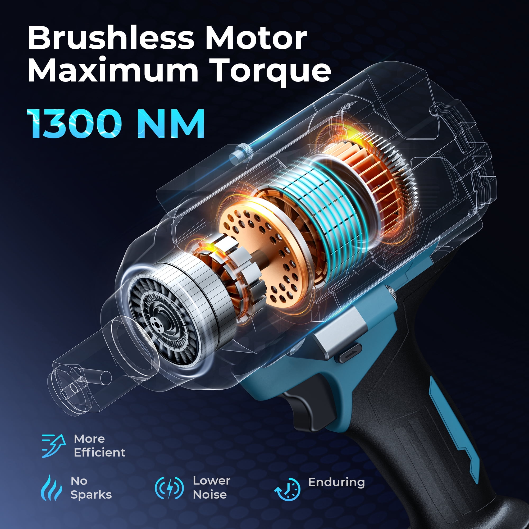 Gisam Cordless Impact Wrench,21V Brushless Impact Wrench 1/2 Inch,2 × 4.0Ah Impact Drill Tool Set Power Impact Driver With 4-Mode Speed, LED Work Light