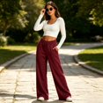 thumbnail image 6 of Womens Wide Leg Sweatpants Baggy Drawstring High Waisted Joggers Oversized Lounge Pants Open Bottom Trousers with Pockets Deep Red M, 6 of 7