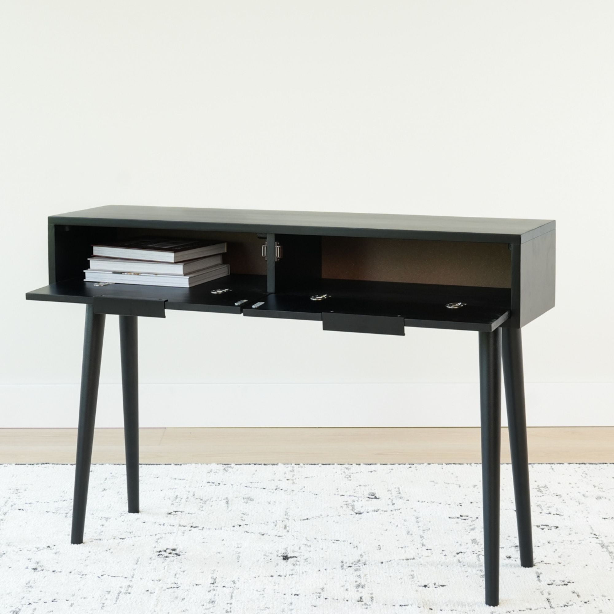 Plank+Beam 46" Mid Century Modern Console Table with Storage Shelves, Entryway Table with Storage, Foyer Tables for Entryway, Console Table, Black