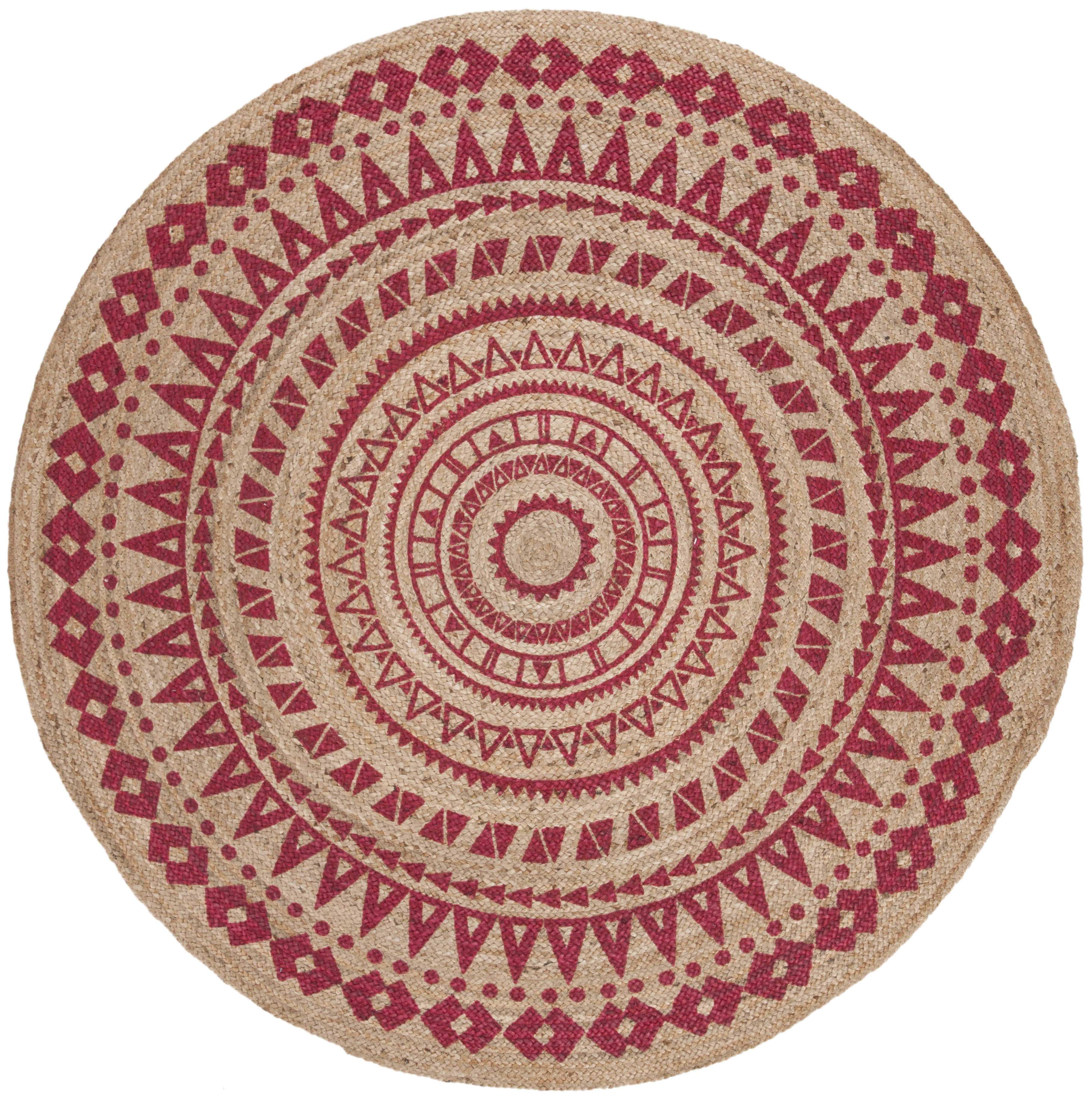 SAFAVIEH Natural Fiber Zoolander Geometric Jute Area Rug, Fuchsia/Natural, 8' x 8' Round