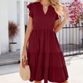 thumbnail image 6 of LYXSSBYX Sundresses for Women Women's V-neck Ruffle Sleeve Short Sleeved Solid Color Casual Dress, 6 of 8