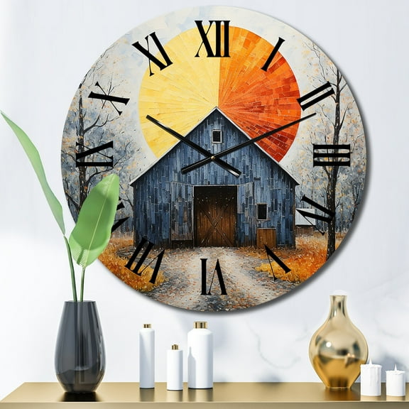 Designart "Barn consistency Pointillism II" Countryside Oversized Wall Clock