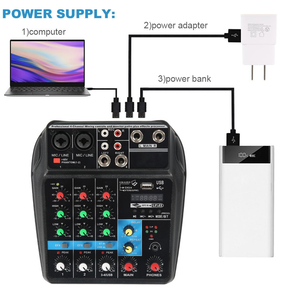 F-4A Wireless 4-channel Audio Mixer Bluetooth-compatible USB Sound Mixing @H1