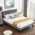 thumbnail image 2 of VECELO Twin/Full/Queen Upholstered Bed Frame with Adjustable Headboard, No Box Spring Needed/Easy Assembly, Dark Gray, 2 of 6