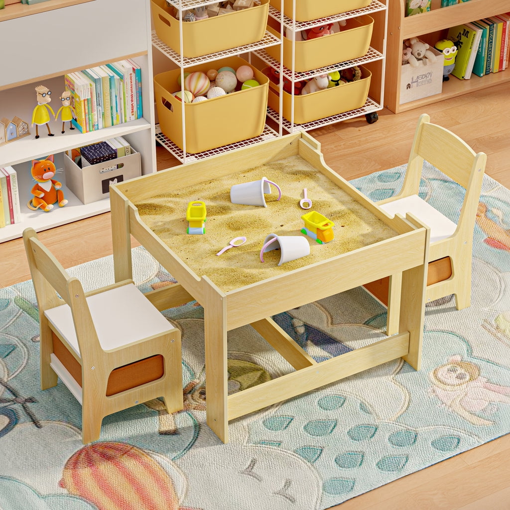 Aiho Kids Table and 2 Chairs Set, 4-in-1 Kids Table Set, Child Activity Desk with Chalkboard/Whiteboard - Retro