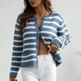 thumbnail image 5 of Odeerbi Striped Knit Cardigan Sweaters For Women Loose Winter Sweater 2024 Fashion Border Single Breasted Sweater Blue, 5 of 5