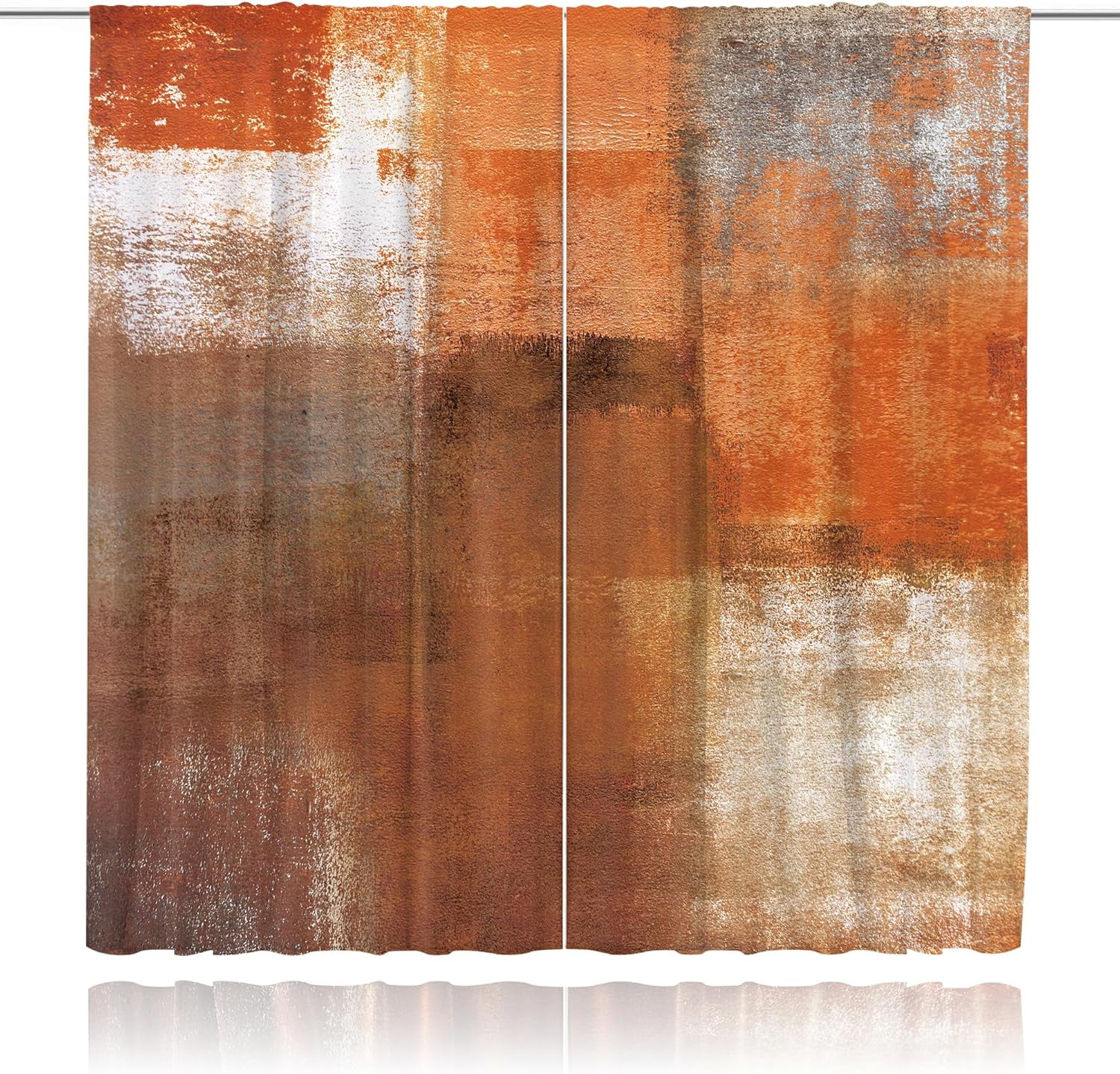 Abstract Burnt Orange Curtains 52Wx84H Inch Rod Pocket Gray Rust Brown Watercolor Oil Painting Bedroom Window Drapes Cool Modern Simple Printed Living Room Window Treatment Fabric 2 Panels