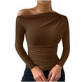 thumbnail image 1 of Yuyuzo Going out Tops for Women Fall Cold Shoulder Long Sleeve Slim Fitted Solid Color Tee Shirts, 1 of 5
