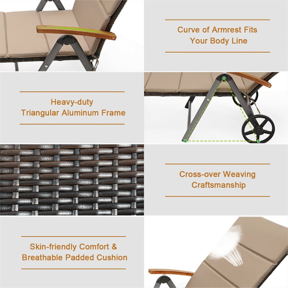 Aimee Lii Outdoor Chaise Lounge Chair Rattan Lounger Recliner Chair, Patio Loungers, Brown Aimee Lii Outdoor Chaise Lounge Chair Rattan Lounger Recliner Chair, Patio Loungers, Brown
