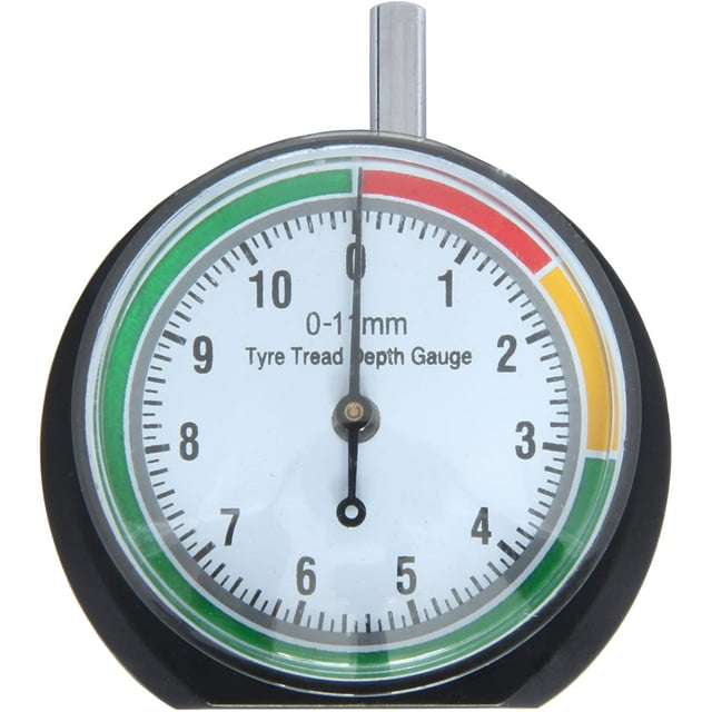 Medidor de profundidad de la banda de rodadura del neumático - Herramienta de medición de profundidad - 0-11 mm / 0-0,43 pulgadas - Diámetro del dial 44 mm (1,7 pulgadas) - Manómetro para automóvil, camión Rojo Verde